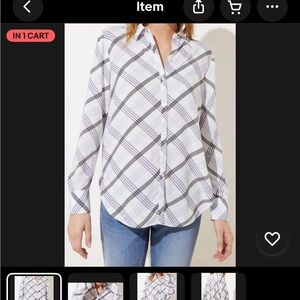 LOFT Plaid Utility Blouse Top Size Small